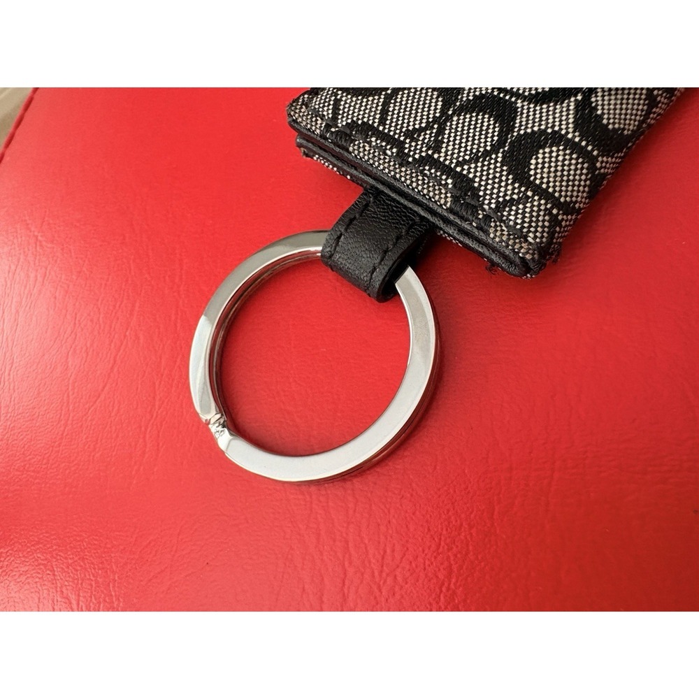 Vintage Y2K Coach Photo Key Chain Ring Jaquard Black Grey Leather Mini Rare - Picture 4 of 11